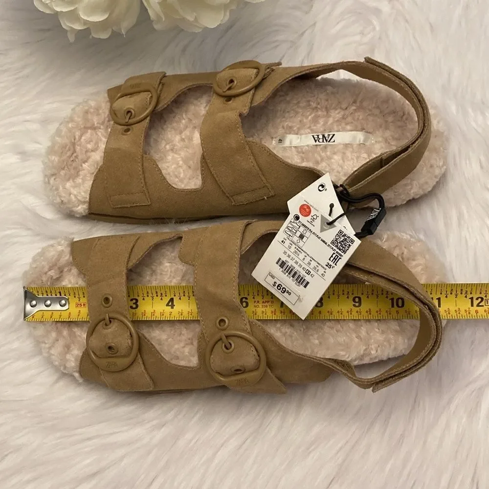 Zara Brown Leather Buckled Flat Sandals Shoes size 10 - Picture 12 of 12